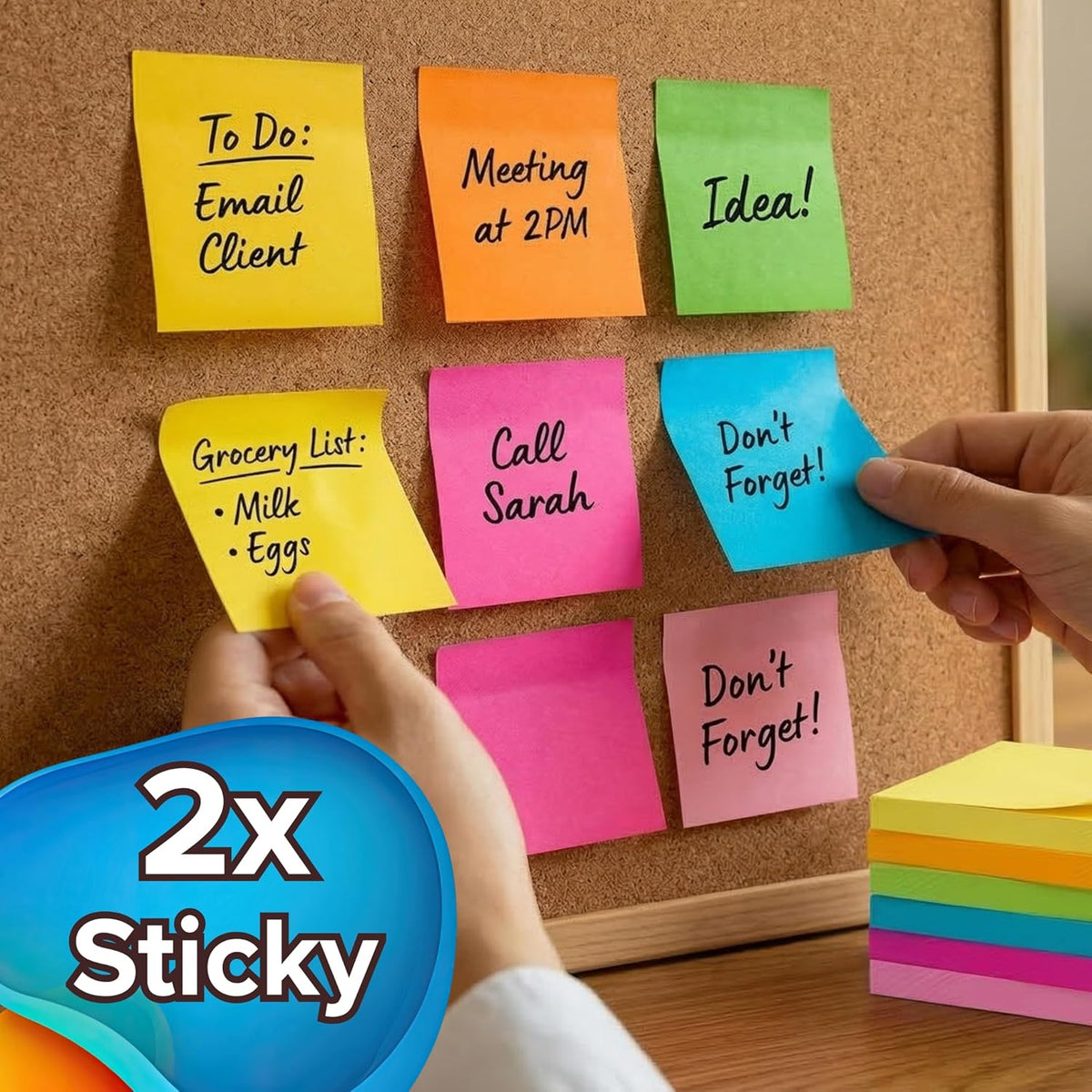 12 Pads Sticky Notes 3x3, 1200 Sheets Very Very Sticky, Bright Neon Color