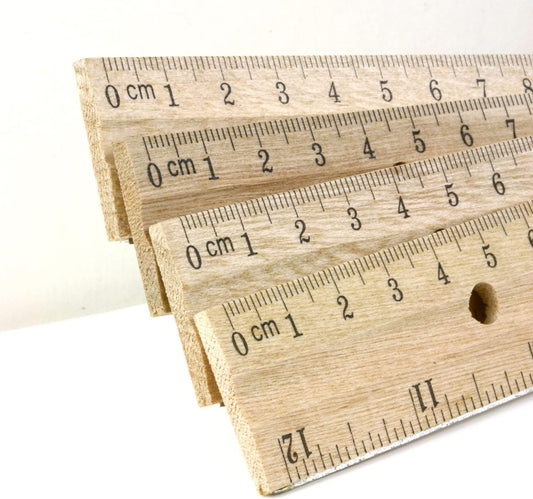 BAZIC Products 12 in Wooden Ruler, Metal Edge, Inch & Metric, 3 Pack