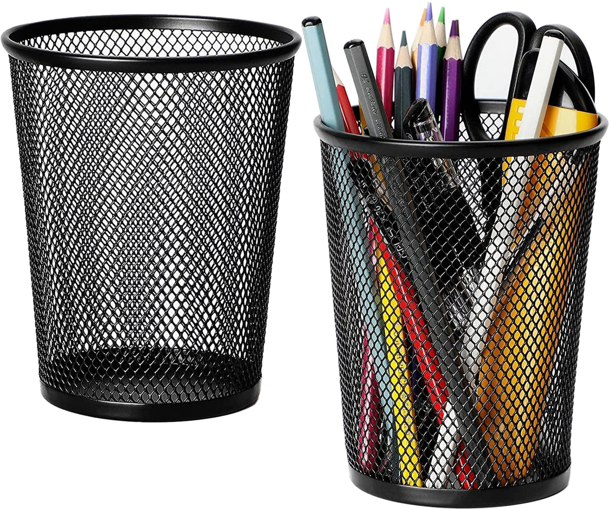 MaxGear Pen Holder for Desk 3 Pack,Mesh Metal, Non-Slip EVA Pad, 3.7’’ Tall