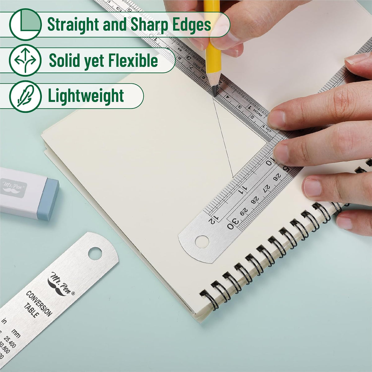 Mr. Pen- Metal Straight Edge Ruler, 3 pcs, 6", 12", 16"