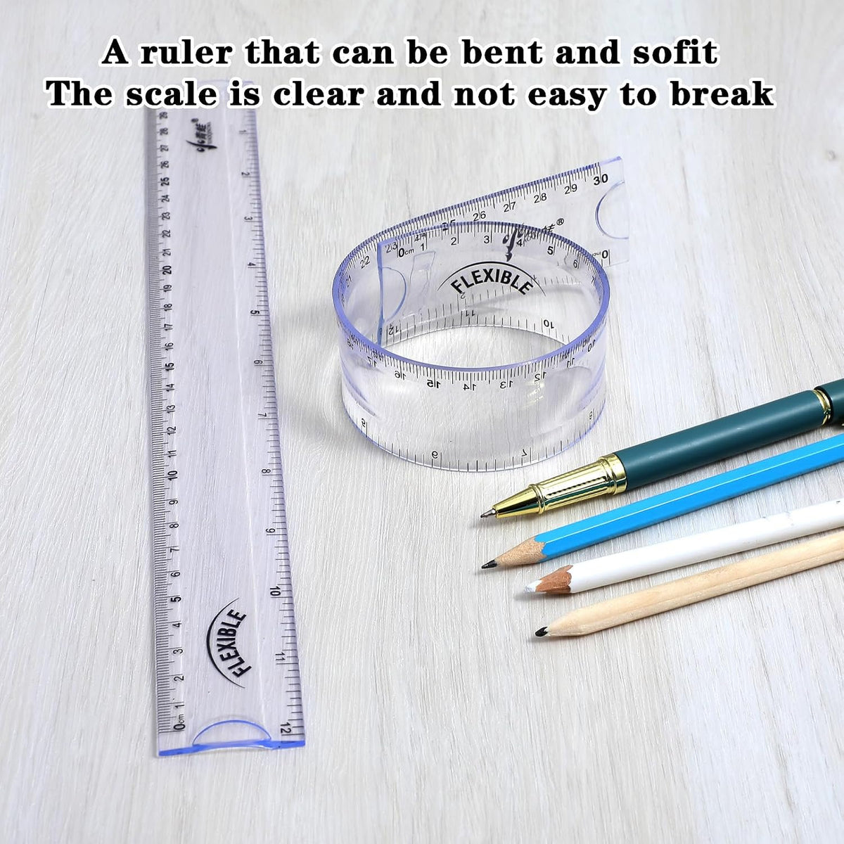 Grevosea 2 PCS Flexible Ruler 12 Inch Bendable Clear Plastic Ruler