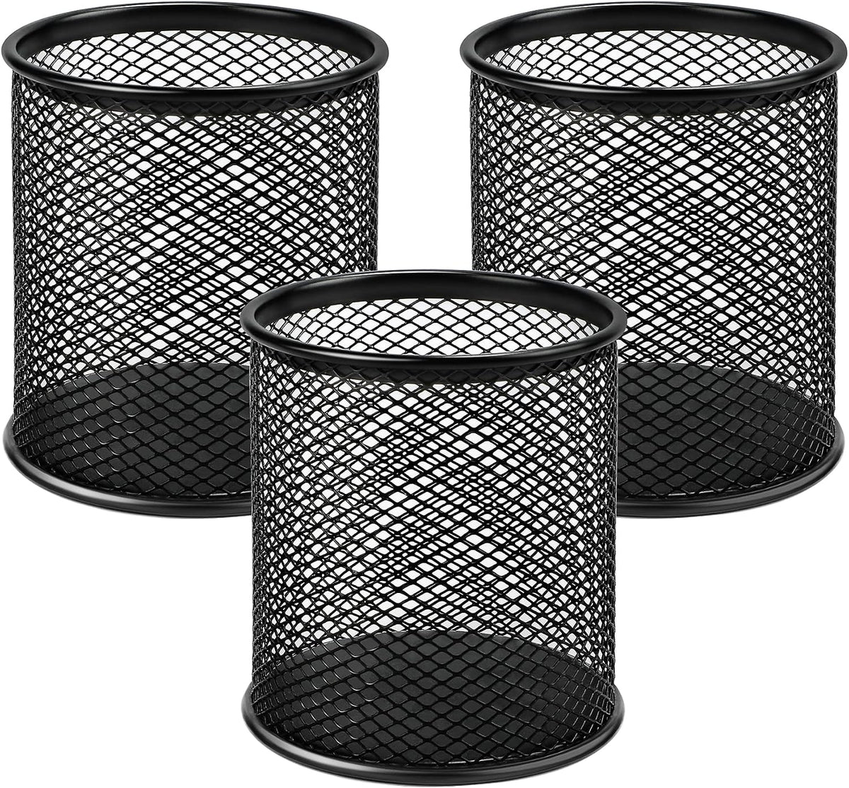 MaxGear Pen Holder for Desk 3 Pack,Mesh Metal, Non-Slip EVA Pad, 3.7’’ Tall