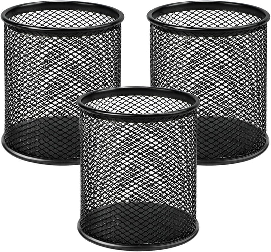 MaxGear Pen Holder for Desk 3 Pack,Mesh Metal, Non-Slip EVA Pad, 3.7’’ Tall