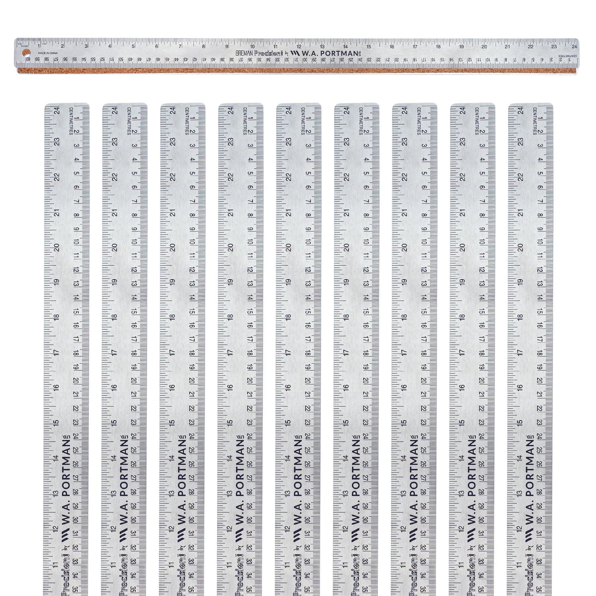 WA Portman Metal Ruler 12'', Metric Edge Corkback Stainless Steel Ruler
