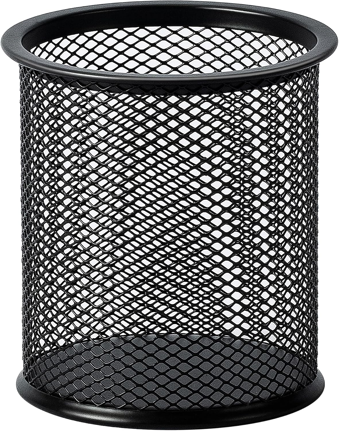 Amazon Basics Wire Mesh Pen Holder, Pencil Cup Desk Organizer for Stationery, Scissors, Office Caddy Storage, 3.7" x 3.3", Black