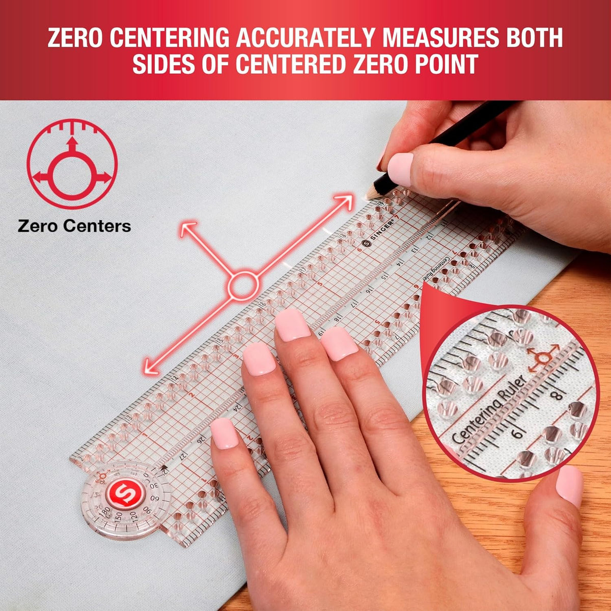 SINGER 24-Inch Folding Ruler with Precision Marking & Grid Lines for Sewing, Quilting, Crafting & Patternmaking - Clear Metric Ruler - Zero-Centering, 15 Increment Quick Angle Ruler, Folds to 12”