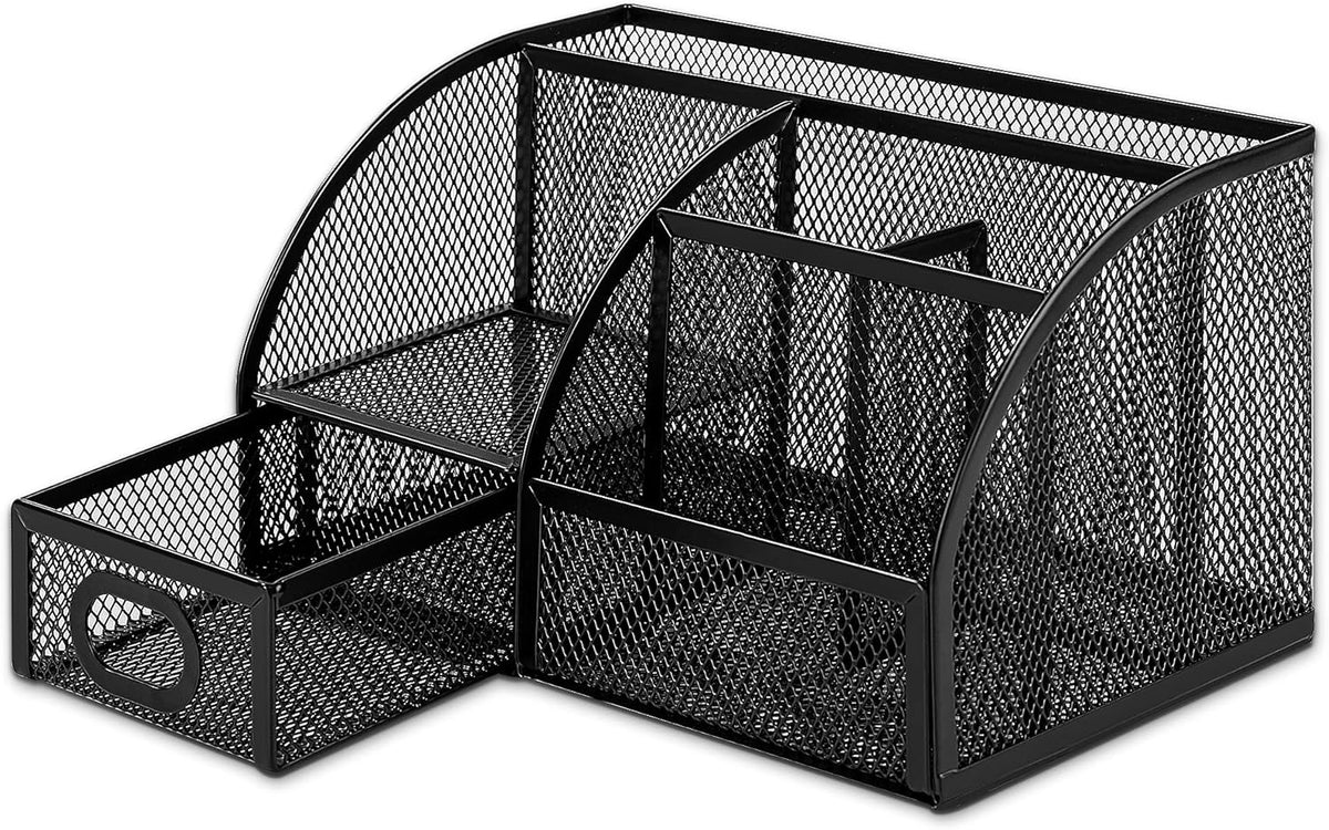 Amazon Basics Mesh Pen Holder and Desktop Desk Organizer, Office Caddy Storage for Writing Utensils, 9.1 x 5.9 x 5.5 inches, Black