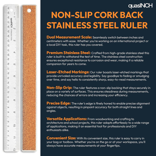 Stainless Steel Metal Ruler, 30.5 cm & 12 inches, Silver Color