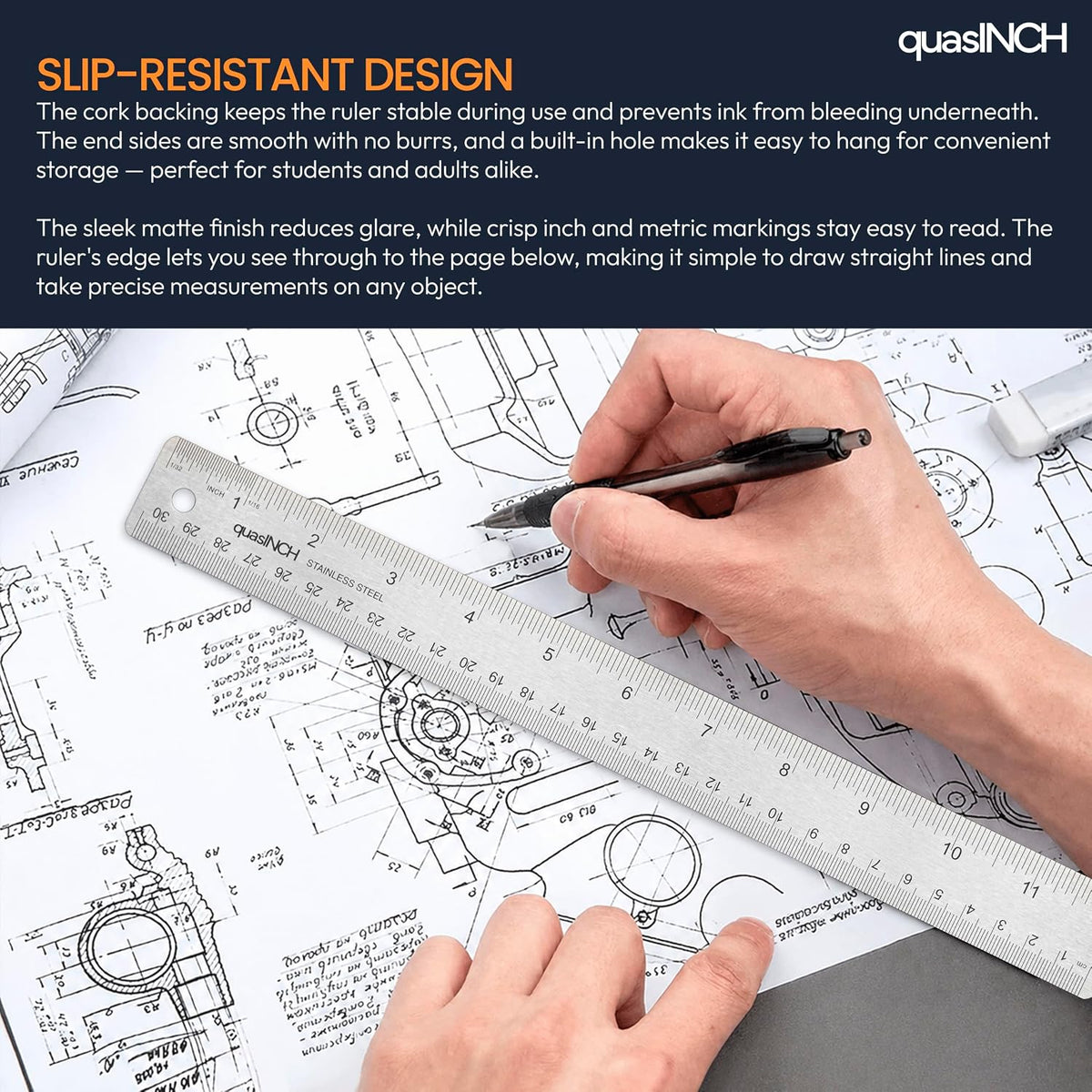 Stainless Steel Metal Ruler, 30.5 cm & 12 inches, Silver Color