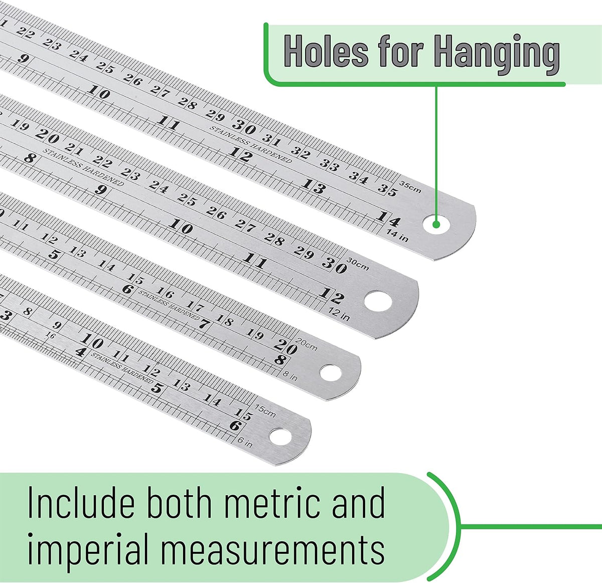Mr. Pen- Metal Straight Edge Ruler, 6 pcs, 6", 8", 10", 12", 14", 16"